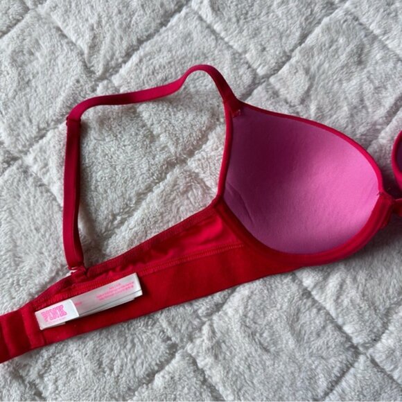 Victoria's Secret PINK | Red Script Wear Everywhere Push Up Bra | Size 34A - Picture 11 of 13